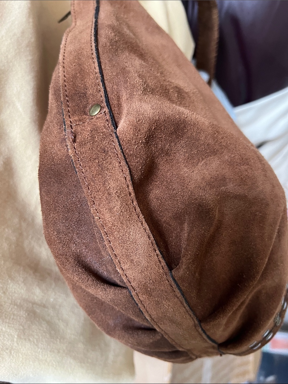 Patricia Nash Women’s Bello Cognac Suede Shoulder Hobo Bag Purse Studded Zip - Picture 11 of 16